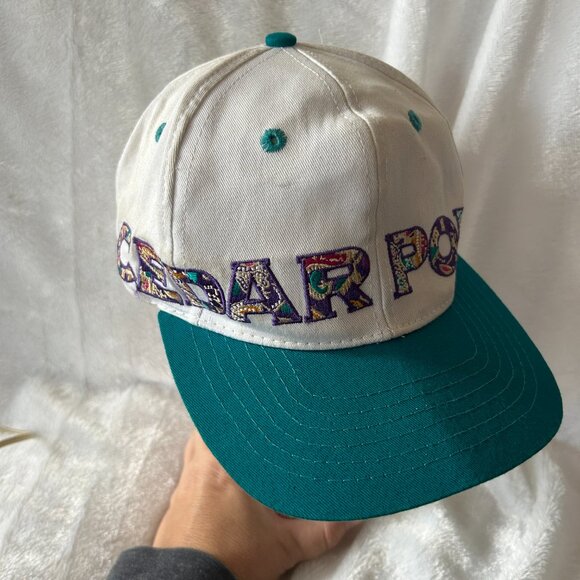 Cedar Point Amusement Park Adjustable Hat VINTAGE Turquoise White Embroidered - Picture 2 of 8